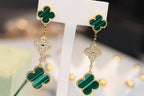 ¡®Dream¡¯CLOVER EARRINGS GOLD MALACHITE DIAMOND 3 MOTIF