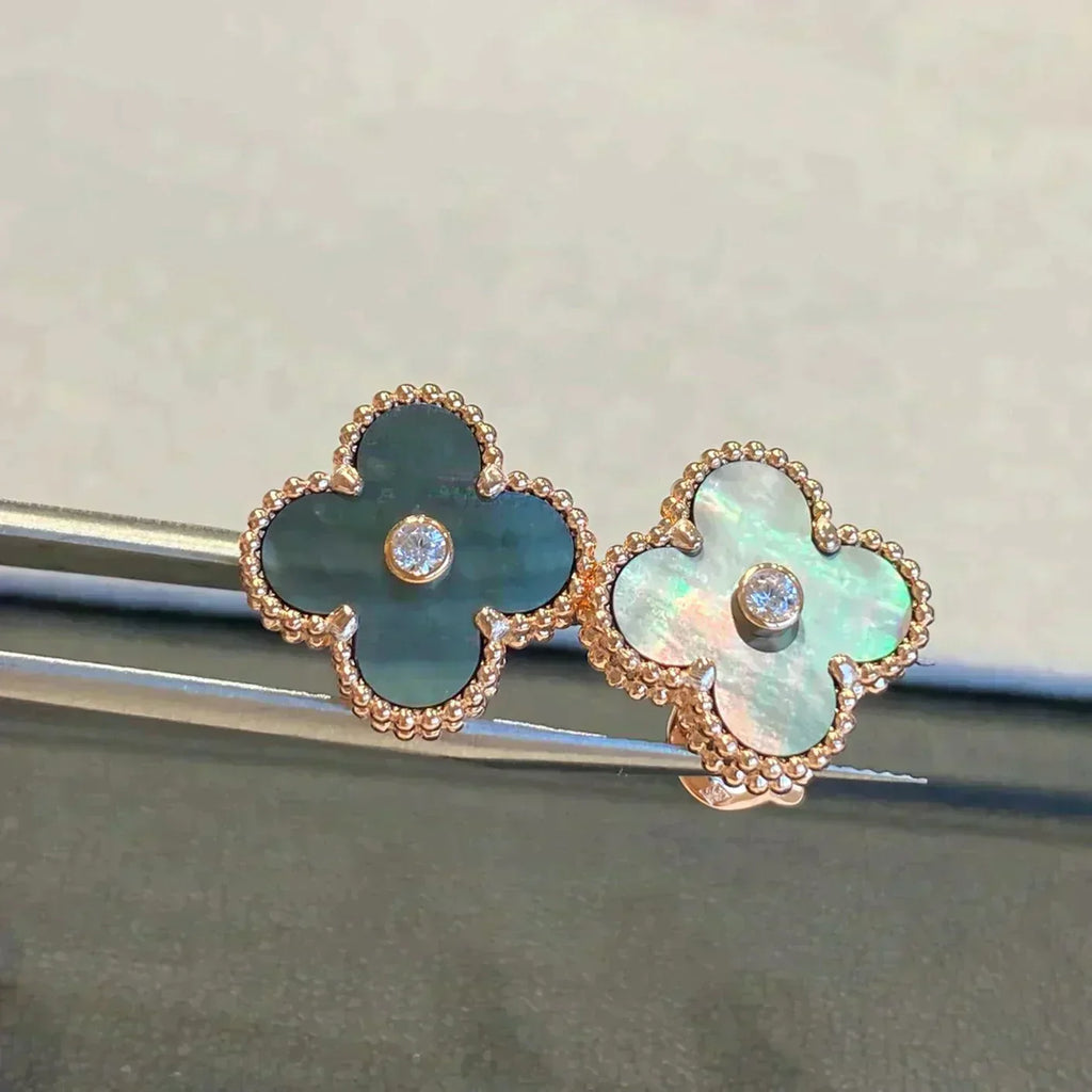 ¡®Dream¡¯CLOVER MEDIUM 1 MOTIFS GRAY MOP  DIAMOND EARRINGS