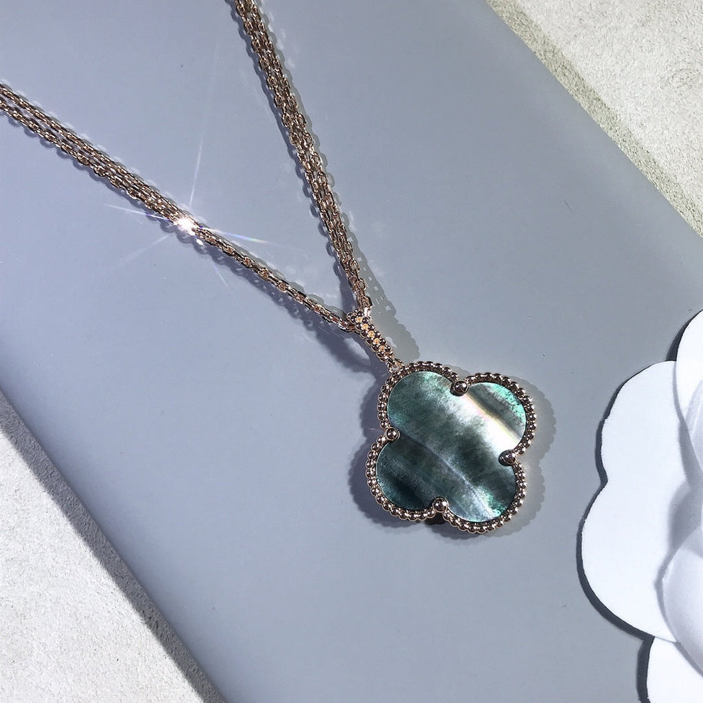 ¡®Dream¡¯CLOVER 25MM GOLD DARK MOP BIG CLOVER NECKLACE