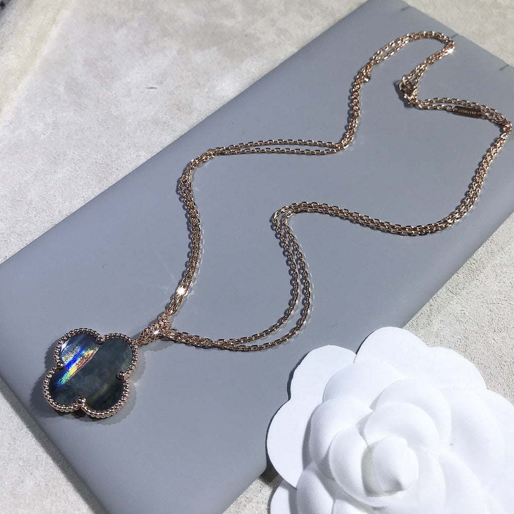 ¡®Dream¡¯CLOVER 25MM GOLD DARK MOP BIG CLOVER NECKLACE