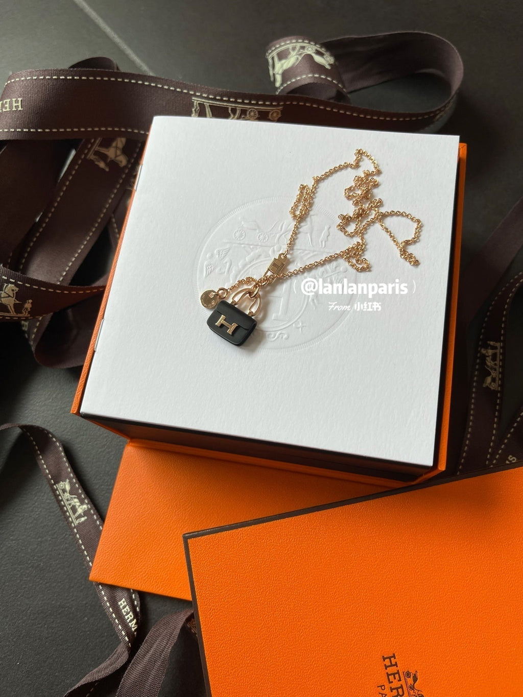 ¡®Dream¡¯CONSTANCE BLACK PEDANT PINK GOLD NECKLACE