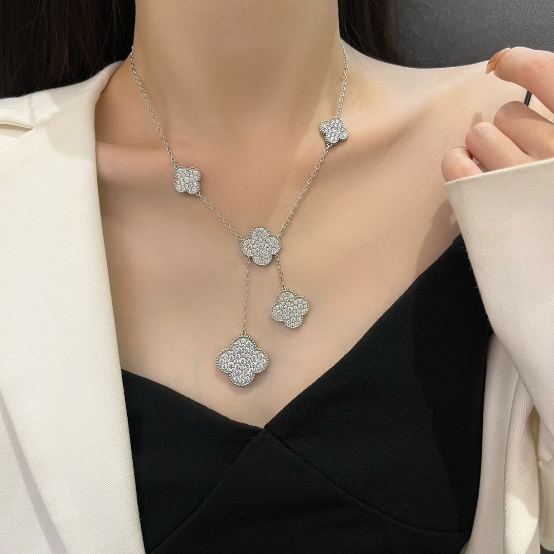 ¡®Dream¡¯CLOVER 5 MOTIFS SILVER DIAMONDS NECKLACE