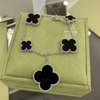 ¡®Dream¡¯CLOVER 5 MOTIFS SIVLER ONYX BRACELET