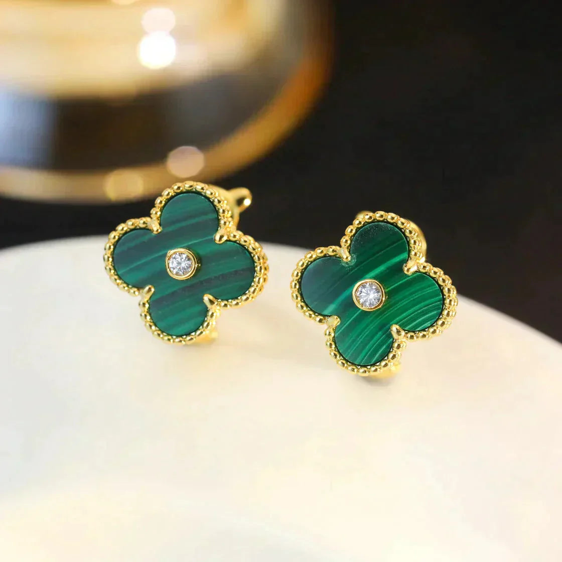 ¡®Dream¡¯CLOVER MEDIUM 1 MOTIFS MALACHITE DIAMOND EARRINGS