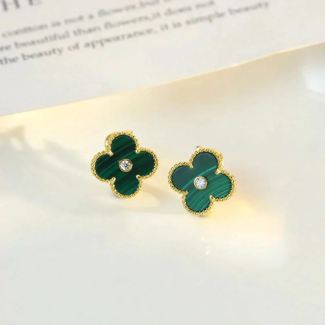 ¡®Dream¡¯CLOVER MEDIUM 1 MOTIFS MALACHITE DIAMOND EARRINGS