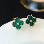 ¡®Dream¡¯CLOVER MEDIUM 1 MOTIFS MALACHITE DIAMOND EARRINGS