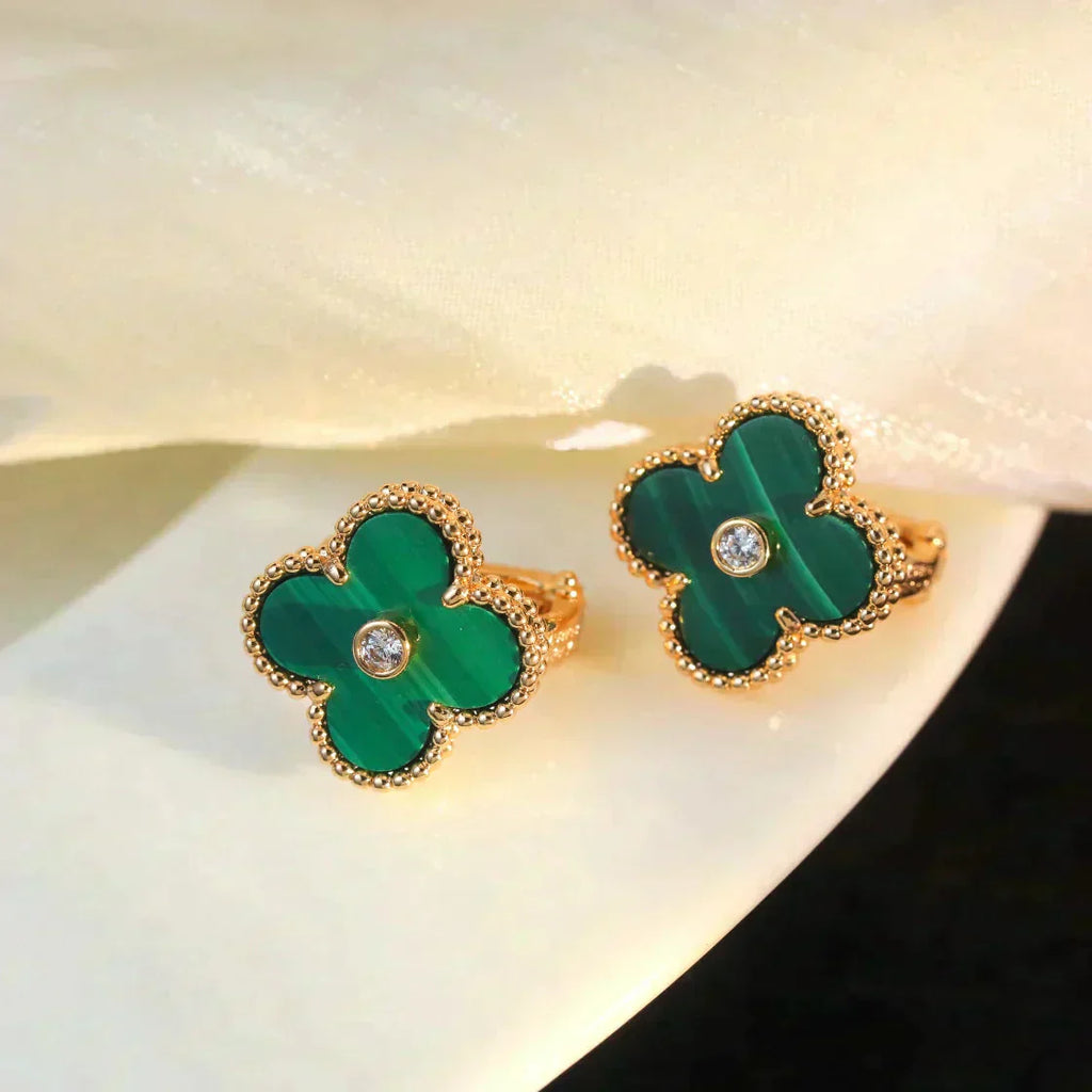 ¡®Dream¡¯CLOVER MEDIUM 1 MOTIFS MALACHITE DIAMOND EARRINGS