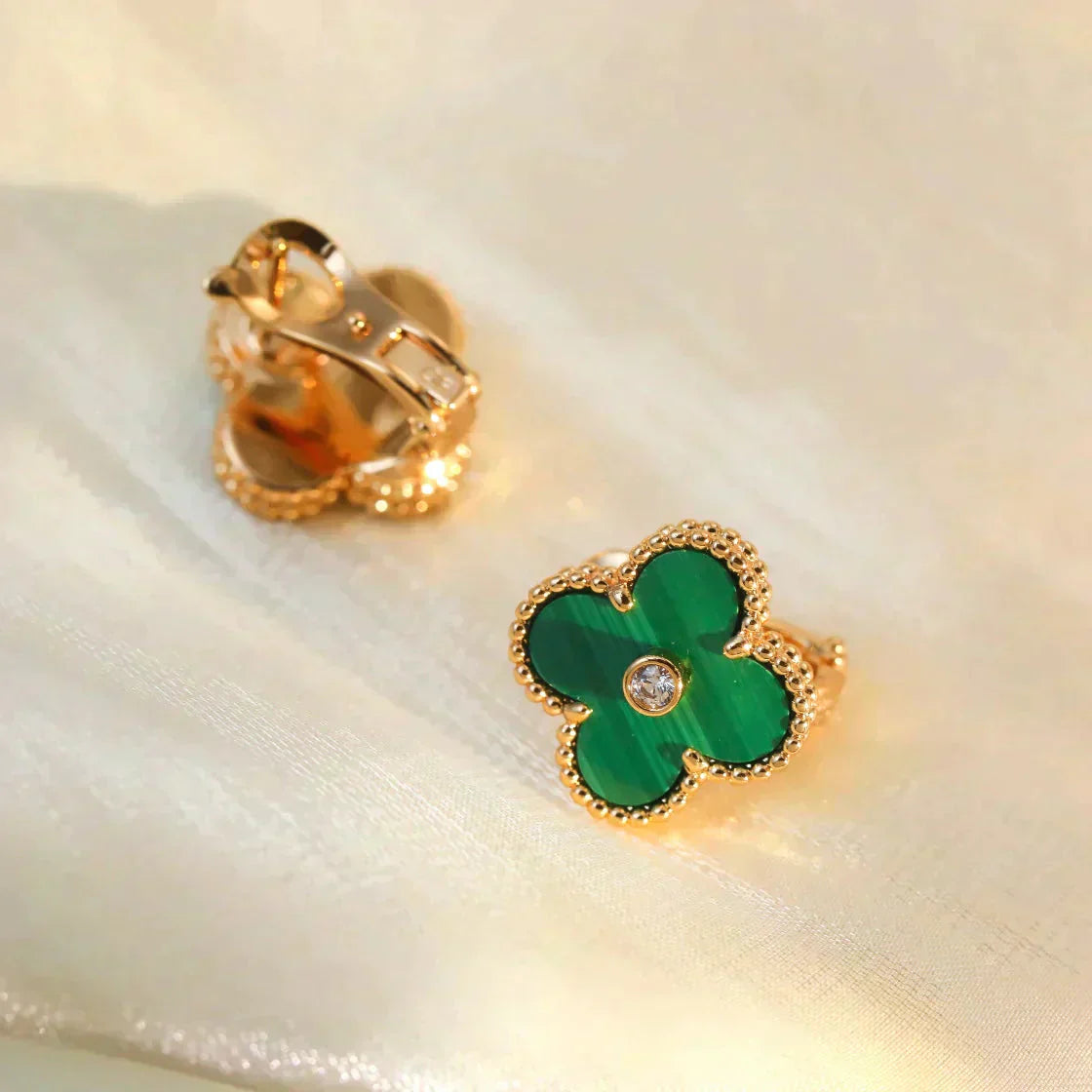 ¡®Dream¡¯CLOVER MEDIUM 1 MOTIFS MALACHITE DIAMOND EARRINGS
