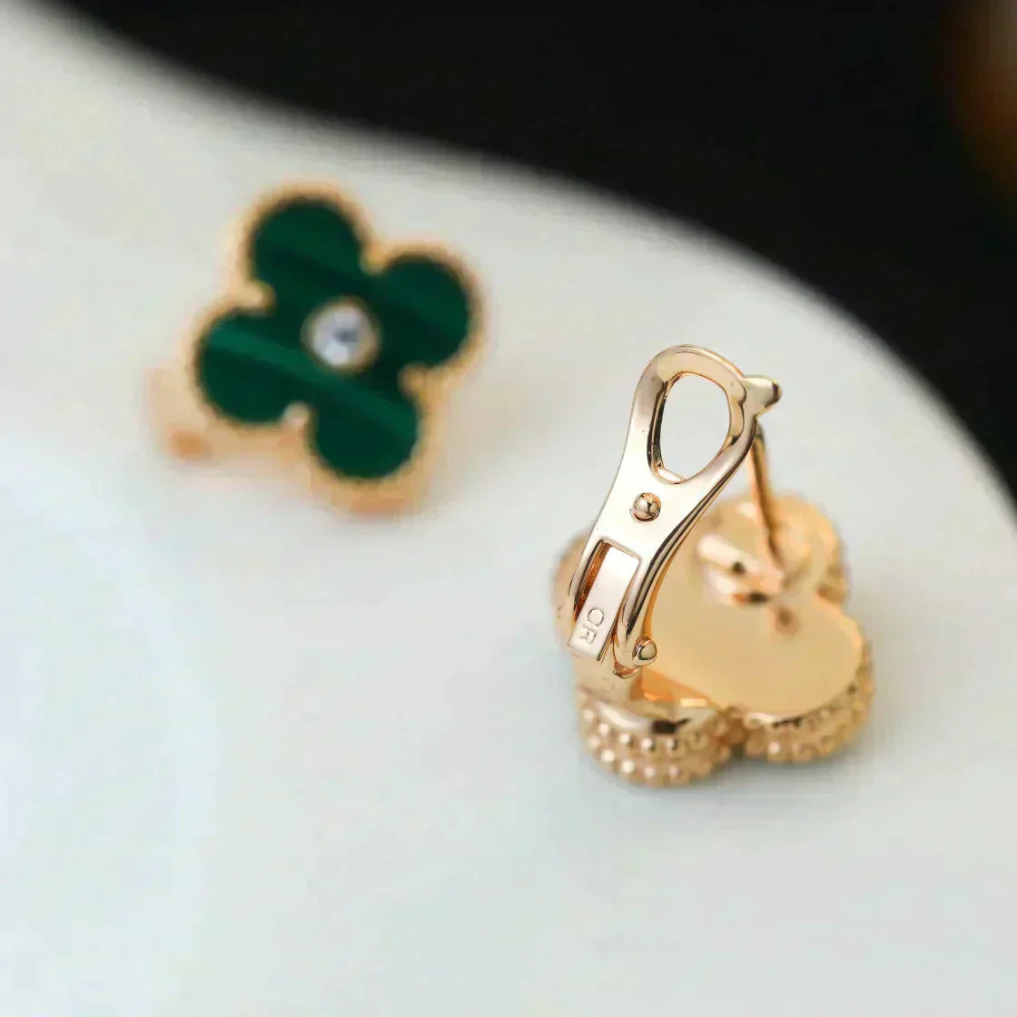 ¡®Dream¡¯CLOVER MEDIUM 1 MOTIFS MALACHITE DIAMOND EARRINGS