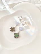 ¡®Dream¡¯CLOVER 3 MOTIFS CHALCEDONY DARK MOP SILVER EARRINGS