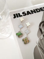 ¡®Dream¡¯CLOVER 3 MOTIFS CHALCEDONY DARK MOP SILVER EARRINGS