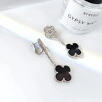 ¡®Dream¡¯CLOVER 2 MOTIFS  DIAMOND ONYX EARRINGS SILVER
