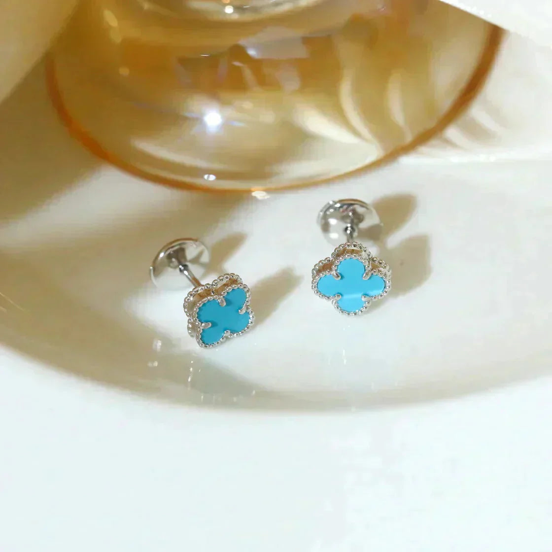 ¡®Dream¡¯CLOVER MINI 9.5MM ONYX STUD EARRINGS SILVER