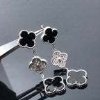 ¡®Dream¡¯CLOVER 3 MOTIF DIAMOND ONYX SILVER EARRINGS