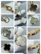 ¡®Dream¡¯CLOVER 6 MOTIF MOP ONYX GOLD NECKLACE