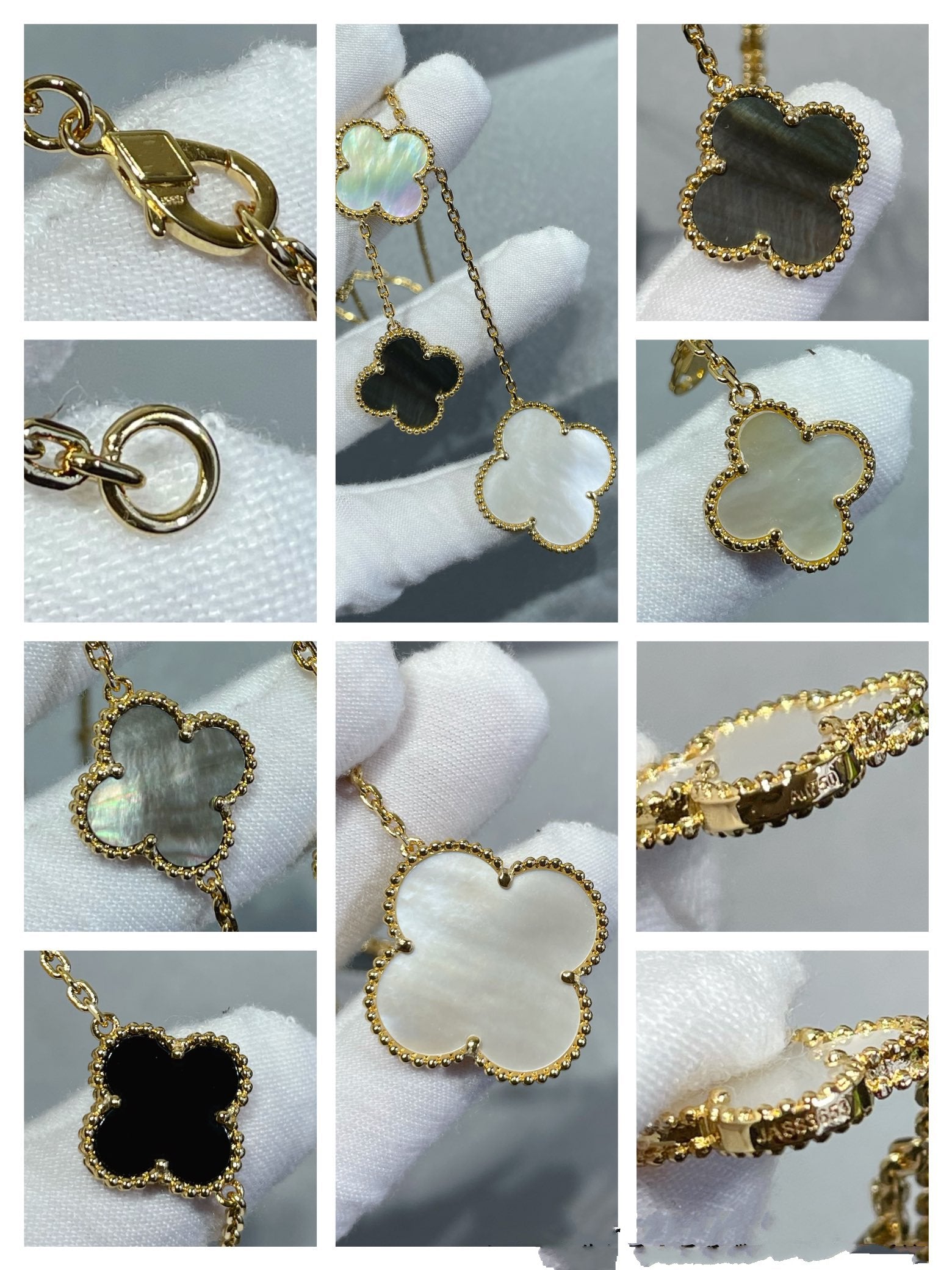 ¡®Dream¡¯CLOVER 6 MOTIF MOP ONYX GOLD NECKLACE
