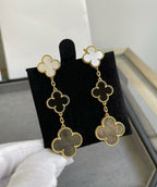 ¡®Dream¡¯CLOVER 3 MOTIF MOP ONYX DARK MOP PINK GOLD EARRINGS