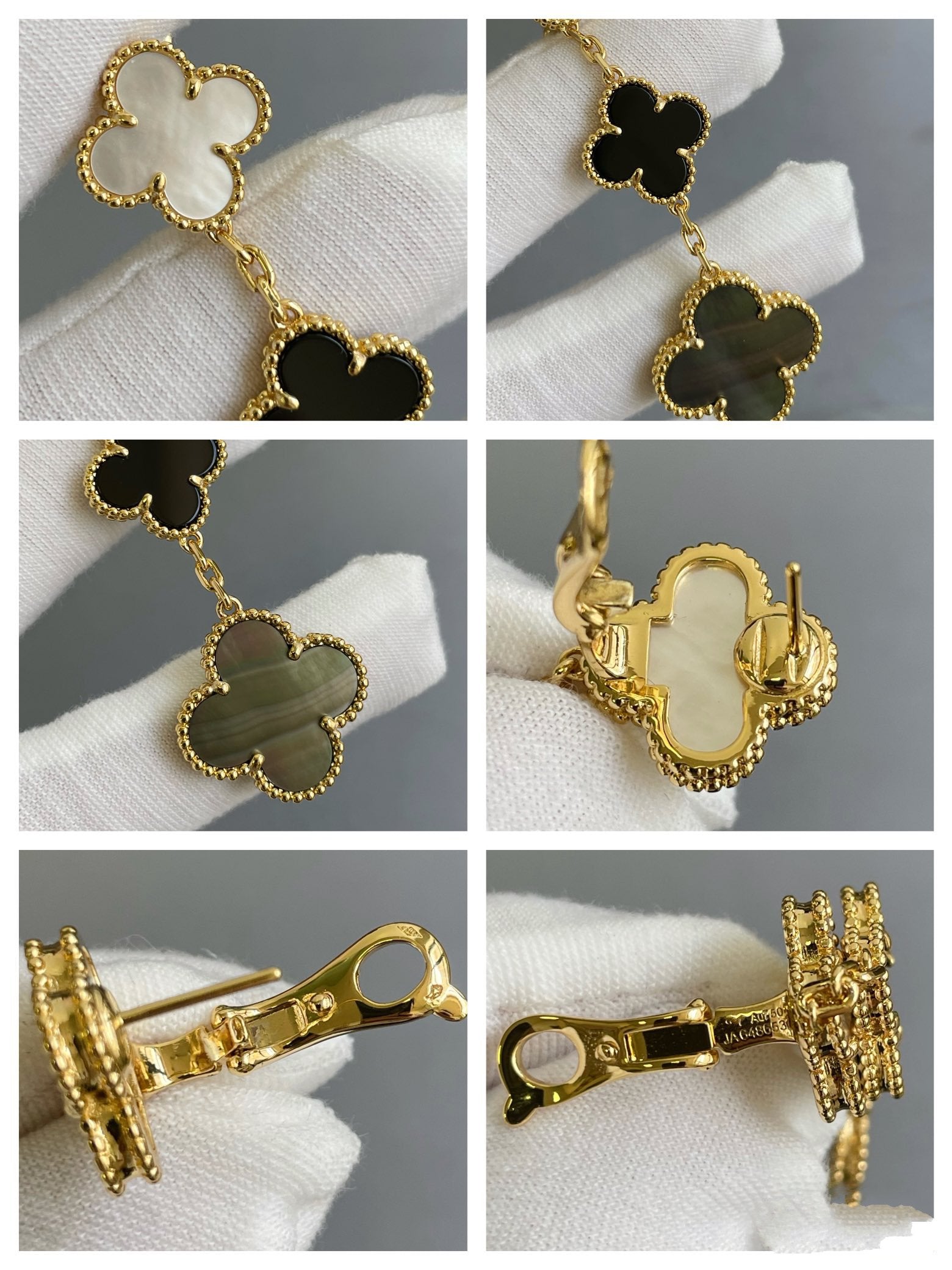 ¡®Dream¡¯CLOVER 3 MOTIF MOP ONYX DARK MOP PINK GOLD EARRINGS