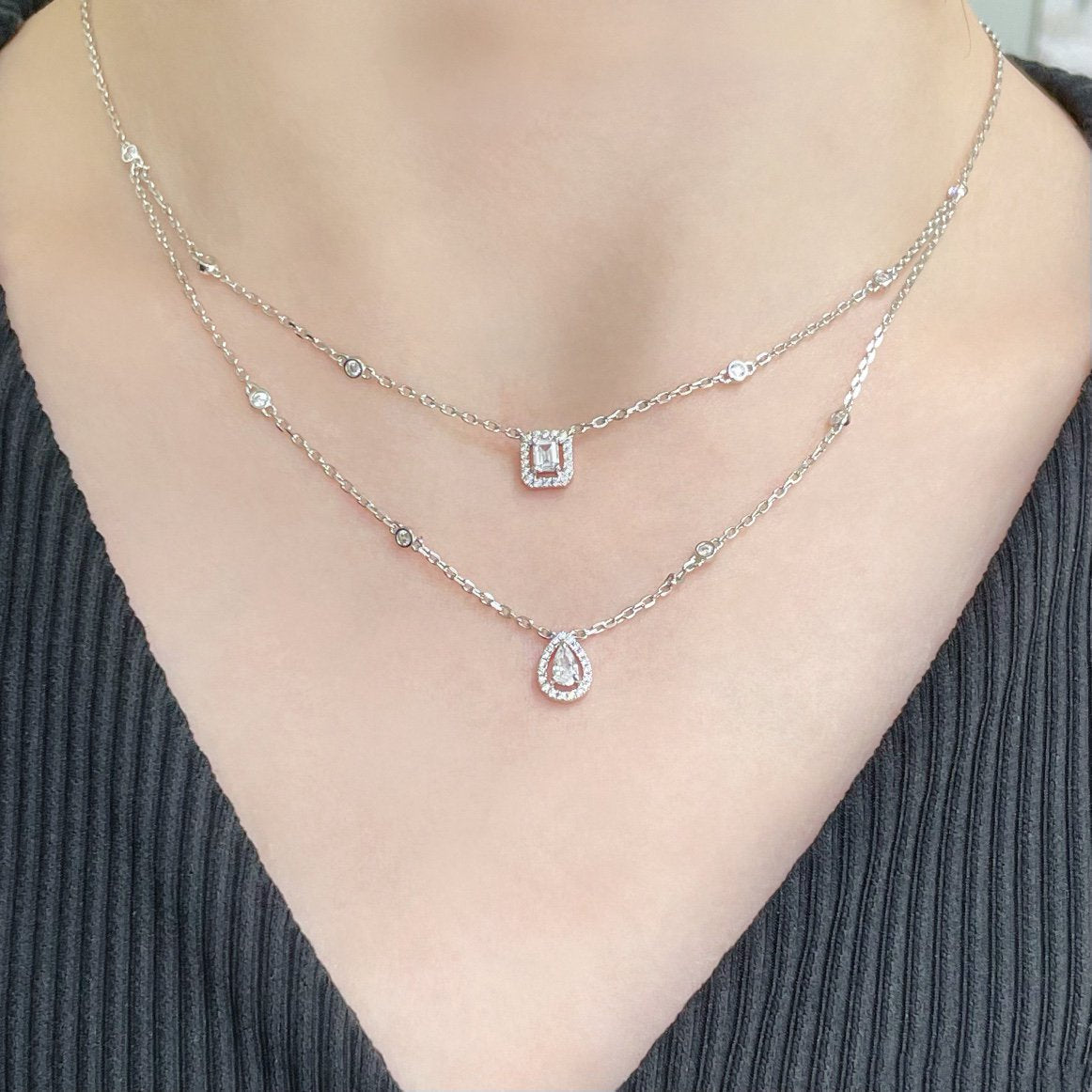 [Dream ]MY TWIN 2 ROW DIAMOND NECKLACE