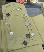 ¡®Dream¡¯CLOVER 16 MOTIF CHALCEDONY MOP SILVER NECKLACE