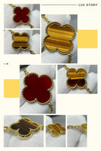 ¡®Dream¡¯CLOVER 16 MOTIF CARNELIAN TIGER EYE ROSE GOLD NECKLACE