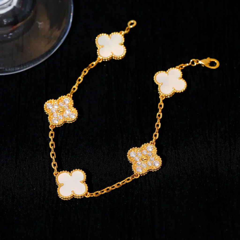 [Dream]New CLOVER WHITE PEARL MOP 5 MOTIF BRACELET COLLECTION