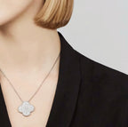 ¡®Dream¡¯CLOVER 25MM LARGE PENDANT DIAMOND PAVED SILVER NECKLACE