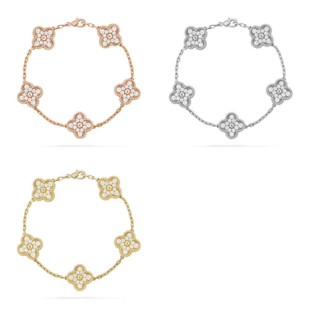 [Dream] New  CLOVER 5 MOTIF FULL DIAMOND BRACELET COLLECTION