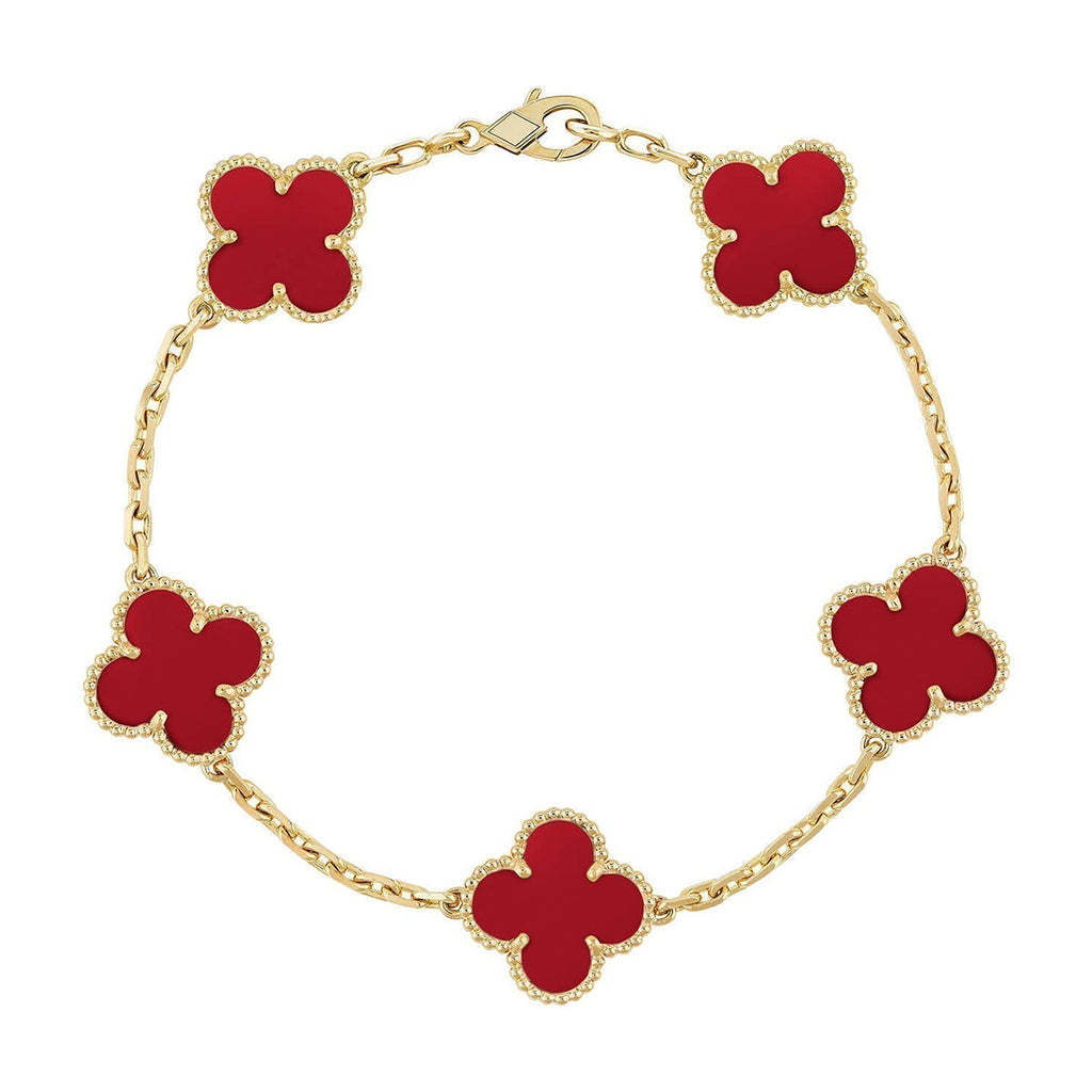 [Dream]New  CLOVER 5 MOTIF RED CORNELIAN BRACELET COLLECTION