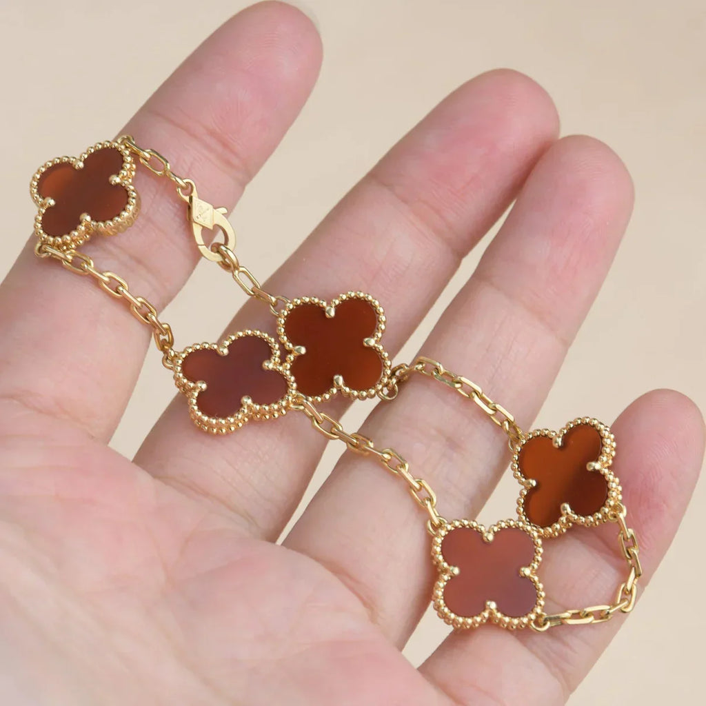 [Dream]New  CLOVER 5 MOTIF RED CORNELIAN BRACELET COLLECTION