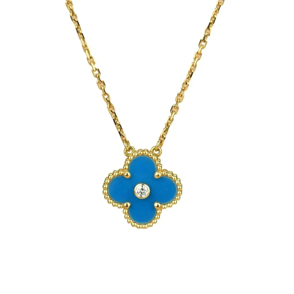 „Dream“CLOVER 15MM DIAMANT- UND BLAUER ACHAT-HALSKETTE