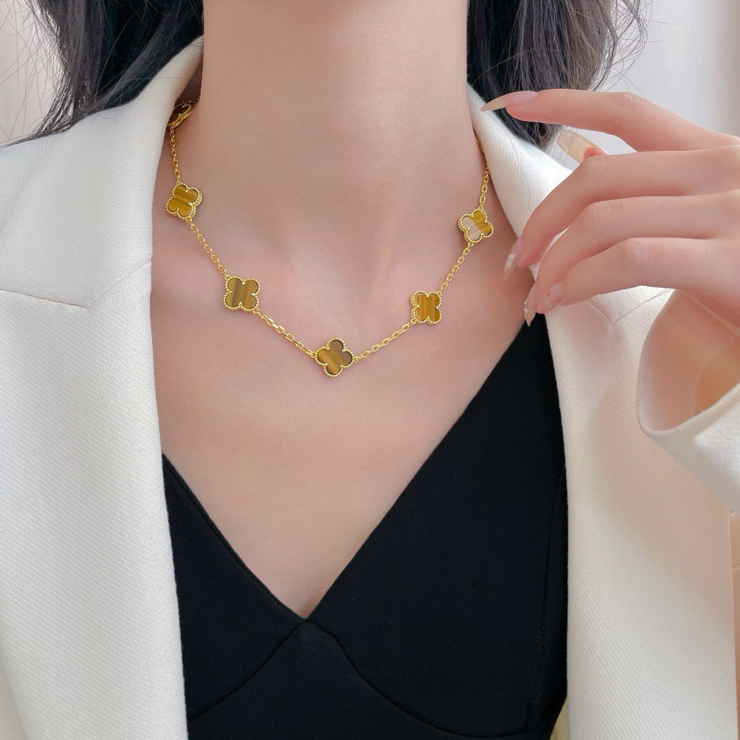 ¡®Dream¡¯CLOVER 10 MOTIFS TIGER EYE NECKLACE