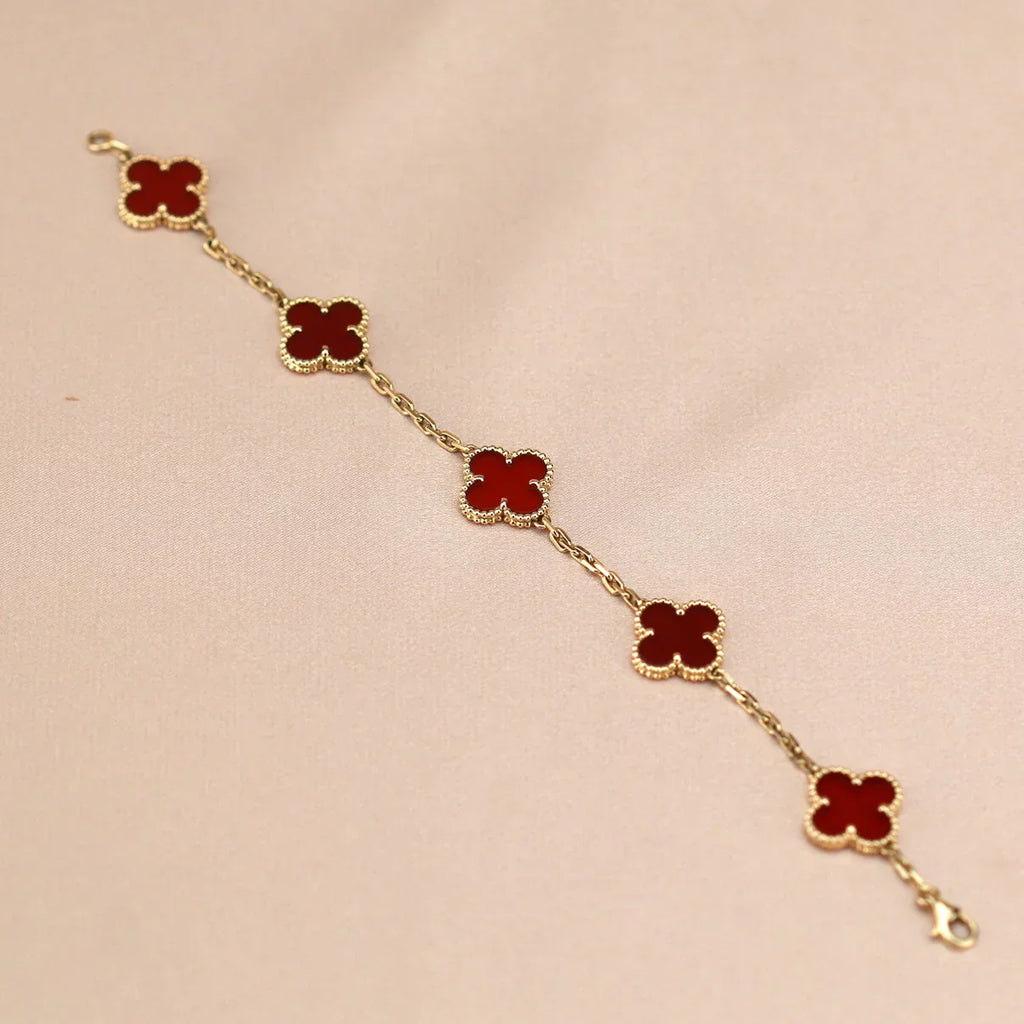 [Dream]New  CLOVER 5 MOTIF RED CORNELIAN BRACELET COLLECTION