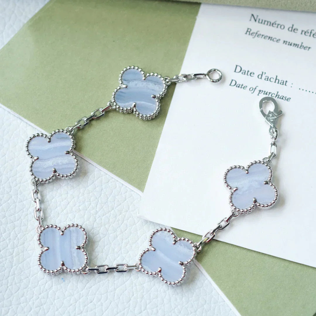 [Dream]New  CLOVER 5 MOTIF PURPLE CHALCEDONY BRACELET COLLECTION