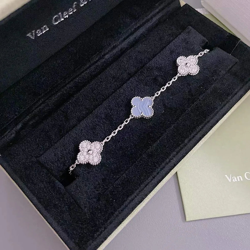 [Dream]New  CLOVER 5 MOTIF PURPLE CHALCEDONY BRACELET COLLECTION