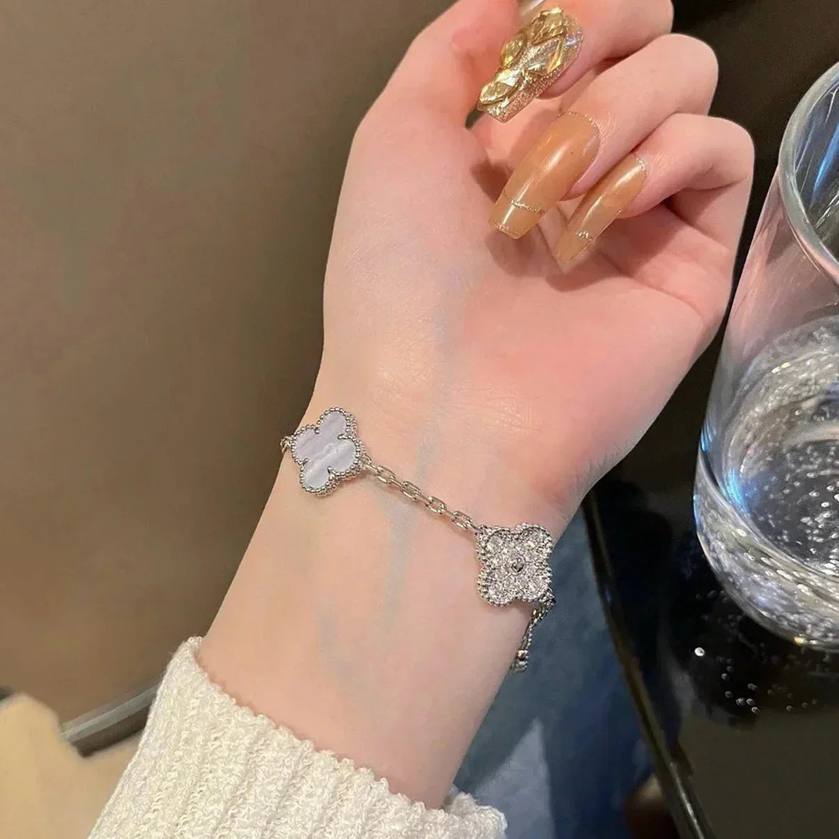 [Dream]New  CLOVER 5 MOTIF PURPLE CHALCEDONY BRACELET COLLECTION