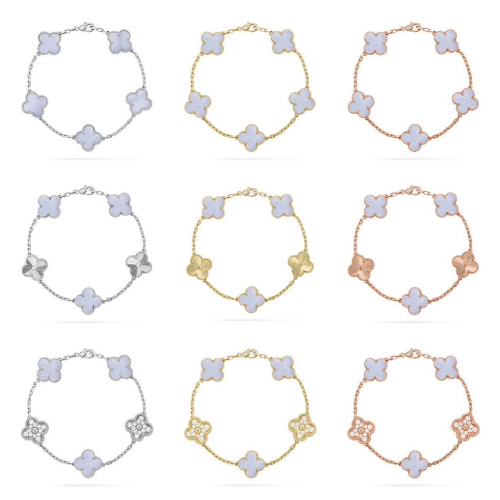 [Dream]New  CLOVER 5 MOTIF PURPLE CHALCEDONY BRACELET COLLECTION