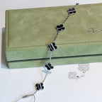 ¡®Dream¡¯CLOVER 5 MOTIF VEINED ONYX BRACELET SILVER