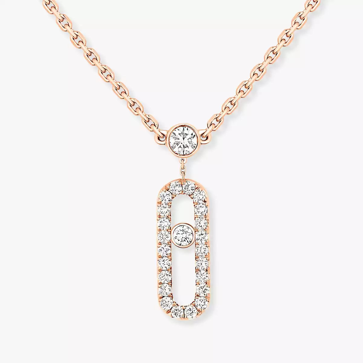 [Dream ]2 Rows Rose Gold Diamond Pave_ Necklace Move Uno