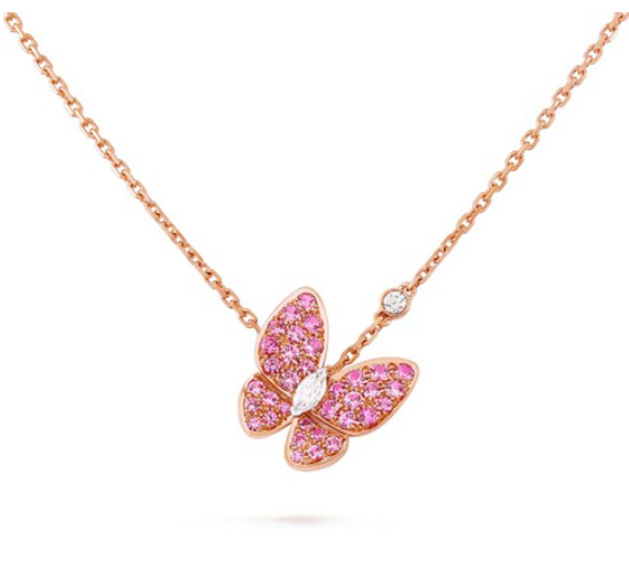 „Dream“-HALSKETTE AUS ROTGOLD MIT SCHMETTERLINGEN UND ROTEN DIAMANTEN