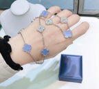 ¡®Dream¡¯CLOVER 10 MOTIFS CHALCEDONY DIAMONDS SILVER NECKLACE